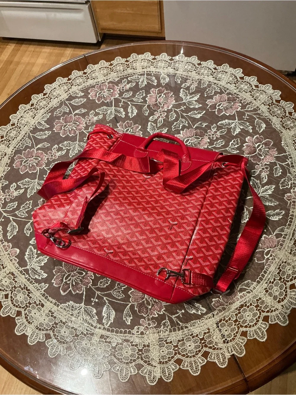 Goyard Red Leather Backpack Clip Strap